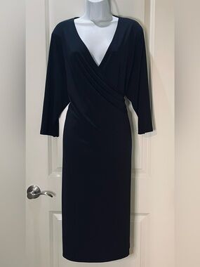 Cherie Classic Black Faux Wrap Midi Dress Size 18/20